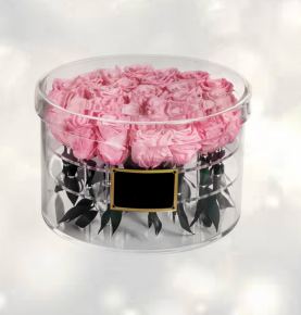 Luxury Round Shape Clear Acrylic Flower Gift Box With Lid For 21 pcs Pink Preserved Roses