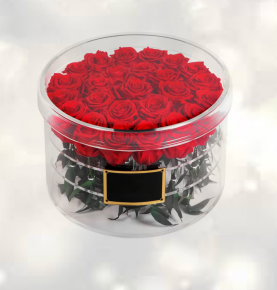 Hot Sale Acrylic Round Rose Flower Box Red Eternal Flower Storage Box For Birthday Gift