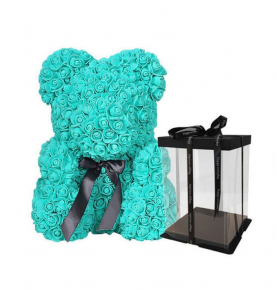 Luxurious Decoration Home Box Teddi Foam Tiffany Blue Flower Rose Teddy Bear