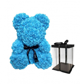 OEM 40Cm 25Cm Teddy Bears With Box Flower Roses Mini Preserved Valentine Blue Rose Bear