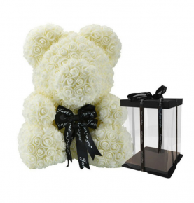 High Quality 40 cm High Teddy Rose PE Foam Flower White Rose Bear For Wedding Party