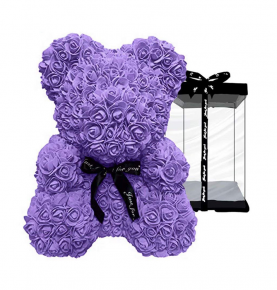 Factory Forever Eternal Long Lasting Purple Flower 40cm Teddy Rose Bear With Gift Box