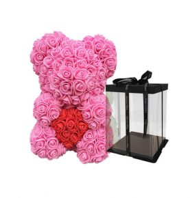 Wholesale 40cm Artificial Flower PE Foam Pink Teddy Rose Bear With Heart With Gift Box