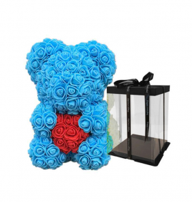 Handmade Artificial Teddy Bear Flower Rose 40cm With Heart For Valentine's Day Decoration
