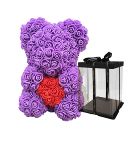 Teddy Rose Bear Heart With Box Artificial PE Flower Foam Bear Small Rose For Thanksgiving