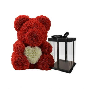 Hot Selling Red Teddy Rose Flower Bear With Heart For Valentine Gift 