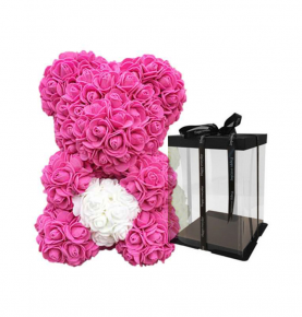 Hot Sale Rose Bears PE Flower Simulation Rose Custom Flower Bear With heart Valentine Day Gift