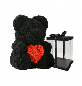 New Product Hotels Gift Flower Rose Bear 40 cm Black Teddy Bear With Heart