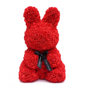 Popular Romantic Christmas Gifts Artificial Red Flowers PE Rabbit Rose Bear Bunny