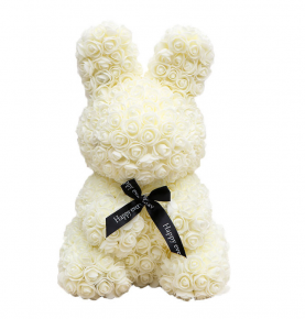 Luxury Easter Gift Foam White Rose Bunny Artificial Flower Rabbit 
