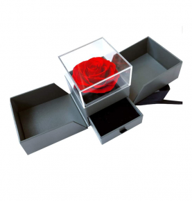 Double Open Preserved Flower Jewelry Box Acrylic Rose Flower Packaging Box 