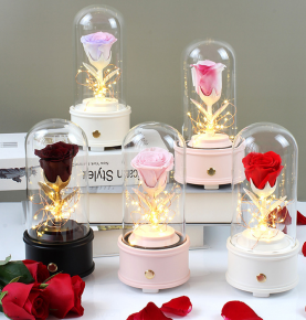 Preserved Flower Music Box Custom Glass Dome Rose with wireless Speaker and Light