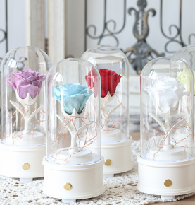 Factory Christmas Music Box Preserved Flower Rose Music Box With Led Light