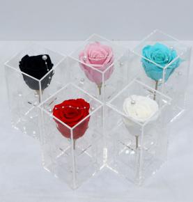 Transparent Acrylic Boxes Real Touch Forever Everlasting Immortal Preserved Eternal Flowers Rose 