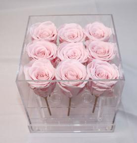 Factory Wholesale Real Flower Box Preserved 9 Eternal Pink Preserved Rose In Acrylic Box 