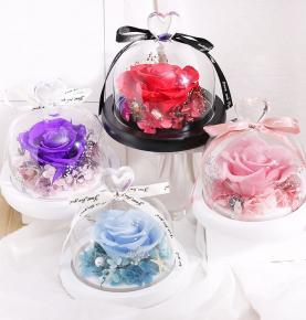 High Quality Eternal Flowers Preserved Rose Dome For Wedding Decorations In Glass