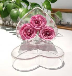  Handmade Custom Heart Shape Clear Acrylic Flower Box With 3 Holes For Preserved Roses 