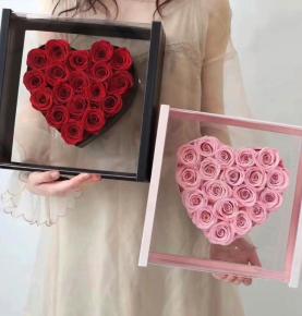 DIY Customized Flower Preserved Rose Acrylic Box Eternal Rose In Transparent Box For Valentine's Day