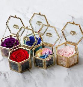 Wholesale Rainbow Preserved Rose Six-sided Forever Roses Gift Box For Valentine's Day Gift