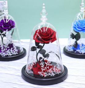Enchanted Rose in Glass Dome Gift Glass Rose Beauty And The Beast With Fairy Lights
