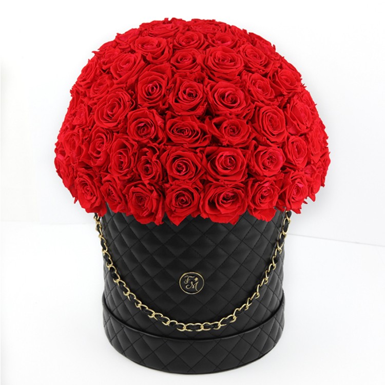 Rose Bouquet Round Box With Real Red Roses Flower Arrangement For Valentines Day Gift