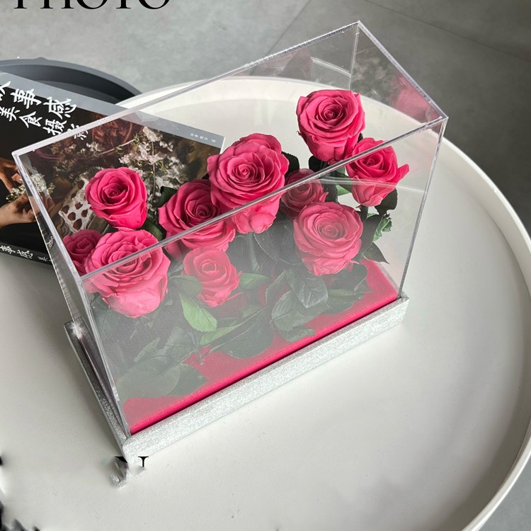 New Hot Pink Rose Manor Eternal Roses Acrylic Box For Gifts