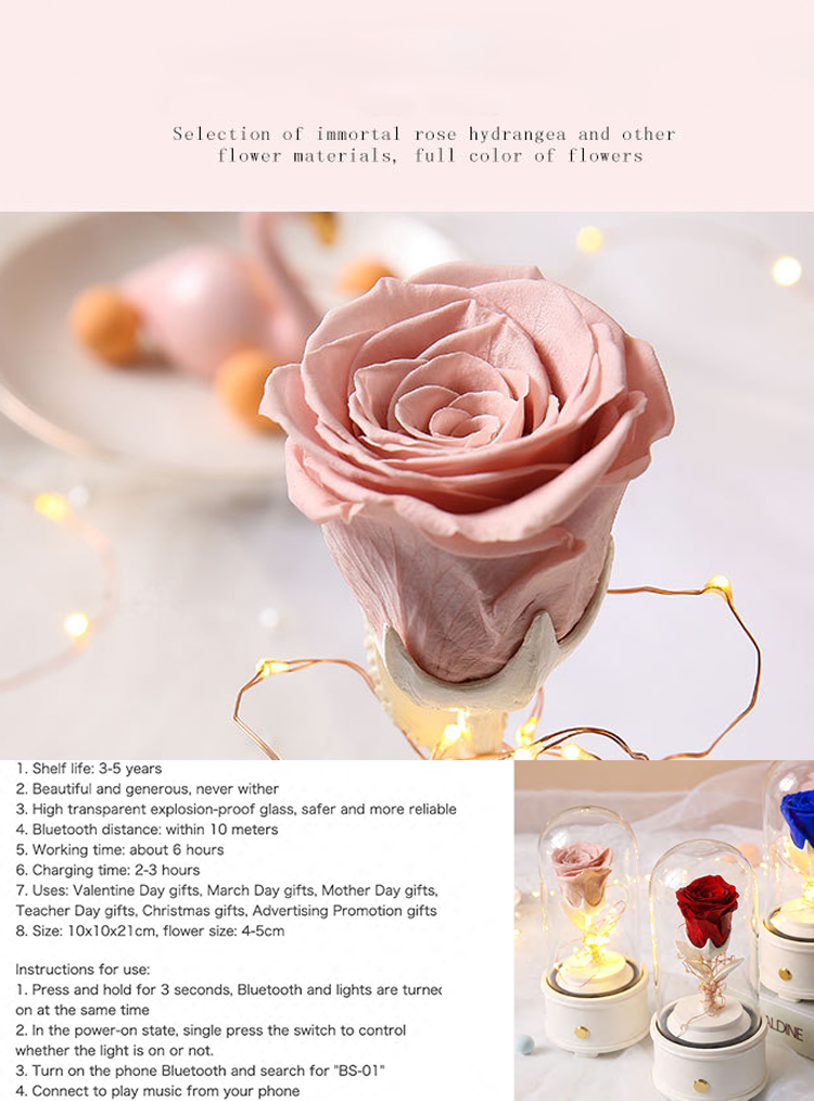 Preserved Flower,Preserved Rose In Glass Dome,Music Box Flower 13.png